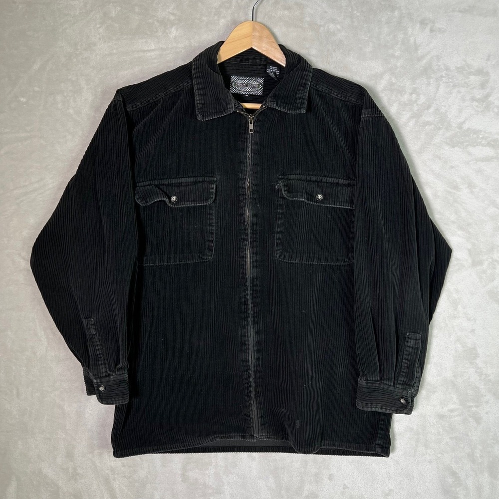 Vintage Point‎ Zero Full Zip Corduroy Shirt Jacket Men's M Black 90s Grunge